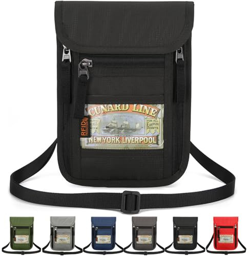 Tcdwla Brustbeutel Herren Damen Kinder, Reise Brusttasche (Schwarz) | Brustbeutel mit RFID Schutz mit Mehreren Taschen für Bargeld, Karten, Schlüssel, Reisepass