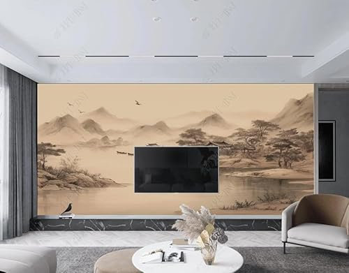Papier Peint Intissé Paysage Rétro Peint À La Main Poster Tableaux Muraux Tapisserie Photo Trompe L'Oeil Salon Chambre Art Mural 400Cm(L) X280Cm(H)