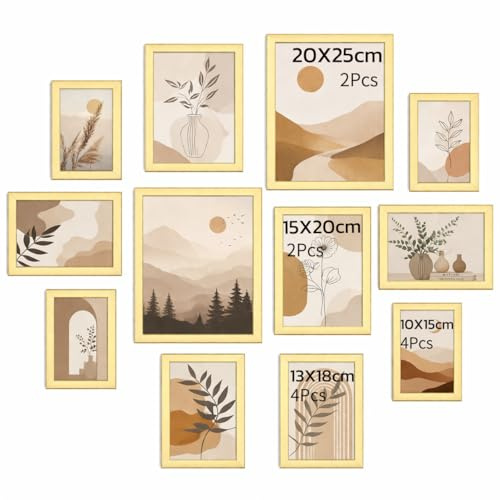 Feihorrm Gold Picture Frames Set of 12, Photo Frames Multiple Pictures, Wall & Tabletop Collage Photo Frame, Multi Size Picture Frame Includes Four 4x6, Four 5x7, Two 6x8, Two 8x10
