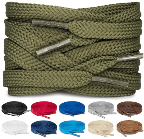 TULMERO SULPO Lot de 2 paires de lacets plats 8 mm pour chaussures, vert olive, 120 cm - 2 Paare