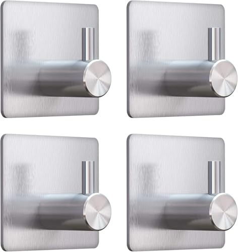 RQzaufania 4er-Pack Selbstklebende Haken, max 5 kg Tragkraft, Klebehaken, Edelstahlhaken für Küche, Bad, Türen, Wände (Silber, Quadratische Unterseite)
