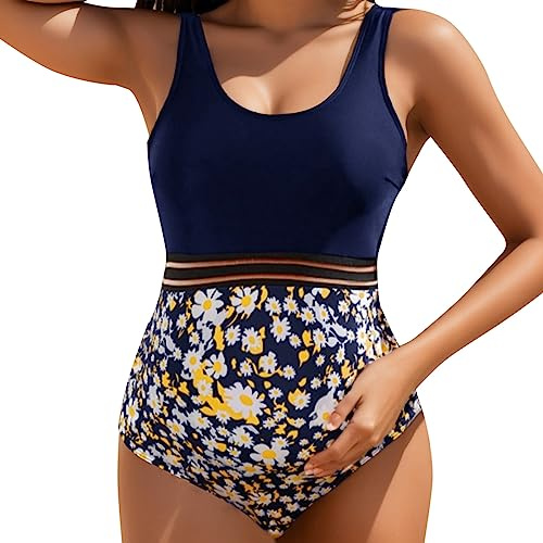 Generisch Swimming Suits Women, Umstandsbadeanzug Damen Schwangerschaft Jumpsuit Große Größen Fotoshooting Bademode Sommer Umstandsbikini Umstandsbademode Elegant Strand Kleidung Umstandskleid