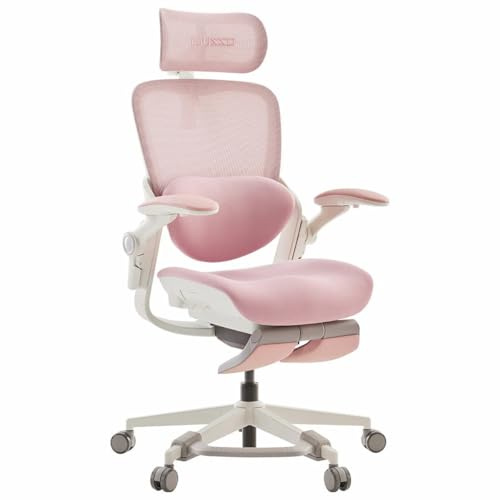 MUSSO E80 Muse FemmePosture™ Ergonomisk kontorsstol för kvinnor – 135° lutning och 3D-ländryggsstöd, 17 cm 4D-nackstöd, utdragbart fotstöd, sittdjup/höjdjustering, justerbara armstöd (rosa)