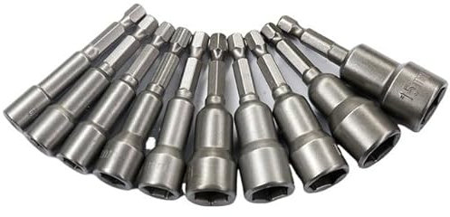 BoBoBn Destornillador de Impacto de 6 mm a 15 mm, Tuerca magnética, Juego de Llaves hexagonales de 1/4, Adaptador de Broca for taladros eléctricos, Juego de Llaves de Impacto