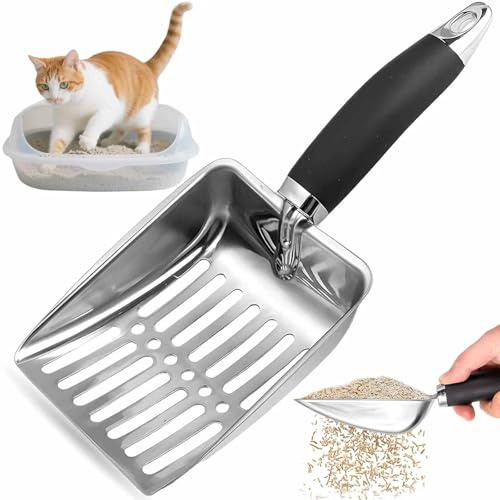 saijer Paletta Lettiera Gatto, Paletta per Lettiera per Gatti in Acciaio Inox Pala per Gatti Facile da Pulire Dimensioni dei pori 5mm Lunghezza 26 cm (Nero)