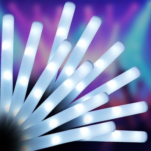Hbbgdiy Lot de 12 bâtons Lumineux en Mousse, 47 cm, Portables et Clignotants, pour Mariage, Anniversaire, Concert, Halloween, Blanc