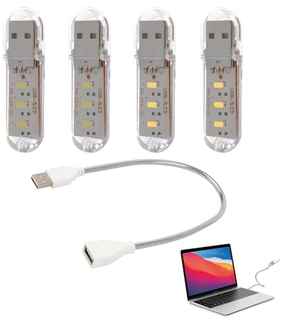 Mini LED USB Lampe – Flexibles Tastaturlicht für Laptop und PC, Einstellbarer Schwanenhals + Abnehmbarer Lampenschirm, 4 LED Farben (2 Weiß + 2 Warmes Gelb) – Ideal für Lesen und Arbeiten