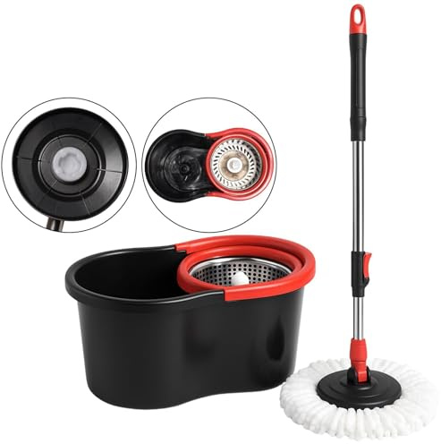 Mop and Bucket Set with Wringer – 360° Spin Mop for Floor Cleaning, Stainless Steel Handle, Microfiber Mop Head – Home, Kitchen & Office Use
