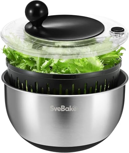 YiTePeDo Edelstahl Salatschleuder 5L - Mit Stopp-Taste & Spülmaschinenfest - BPA-frei mit transparentem Deckel, Ablaufloch & rutschfestem Boden​