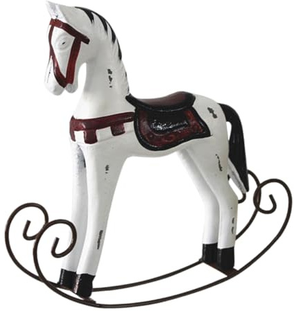 Mikinona Wooden Rocking Horse Ornament Retro Vintage Style Animal Figurine Decorative Collectible Rocking Decor for Home Living Accent