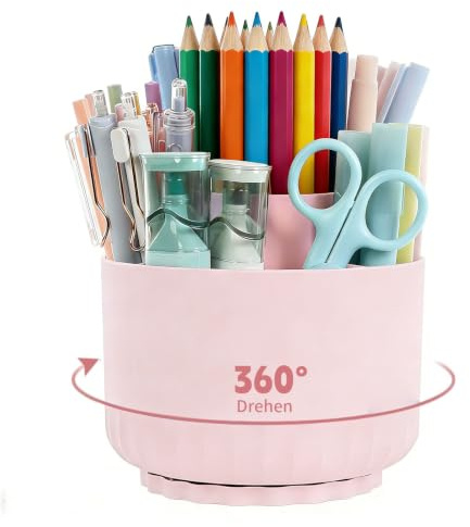 unbholkk Schreibtisch Organizer, Stifte Organizer, 360 Grad Drehbarer Stiftehalter, Schreibtisch Zubehör Mit 5 Fächern, Schreibtischorganizer für Büro, Schule, Zuhause (Hellrosa)