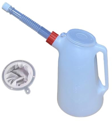 Oshhni Jarra de Aceite con Boquilla Larga, dispensador de Aceite de Motor con colador, Grueso, con Escala y Tapa medidora para Garaje o Coche, 2l