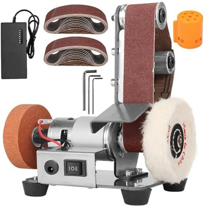 Smerigliatrice professionale da banco e levigatrice da 370 W con controllo della velocità variabile, rettificatrice multifunzione con interruttore di inversione per metallo, legno e affilatura