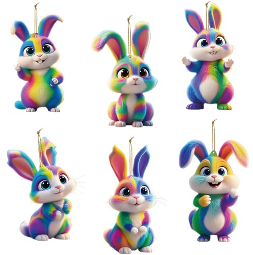 6 Stück Osteranhänger Hase, Osterdeko zum Aufhängen, Ostern Deko Hase, Osterschmuck zum Aufhängen, Acryl Anhänger Osterhase, Deko Anhänger Osterns für Ostern Zuhause/Außenbereich und Geschenk (B)
