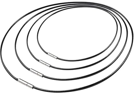 TENGWA 4 Piezas Cadena Hombre 2 mm Cordon Cuero para Colgante Negro Collar Cuero 40/45/50/55 cm Cordón Colgante con Cierre de Acero Inoxidable Unisex para Pulseras Collares y Manualidades