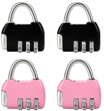 4 Pcs Padlocks with Code, Combination Padlock with 3 Digit Code | Locker padlocks, Gym locker padlock, Luggage locks combination lock, For lockers,gates,gym,suitcase (2 black, 2 pink)