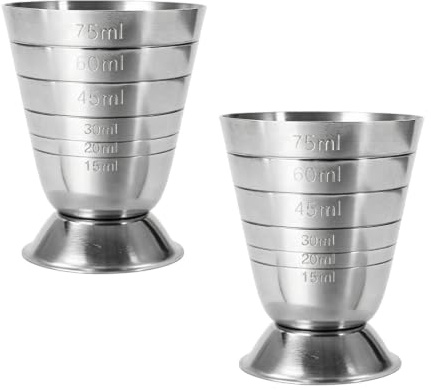 2PCS Spirit Measure, 75ml Silver Cocktail Measure for Home Bar Pub | Stainless Steel Material, Stable Base, Compact Size, Easy to Read