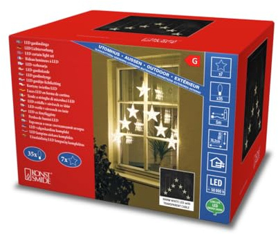 Konstsmide LED Lichtervorhang mit 7 Sternen, 35 warm weiße Dioden, 24V Außentrafo, transparentes Kabel - 1243-103