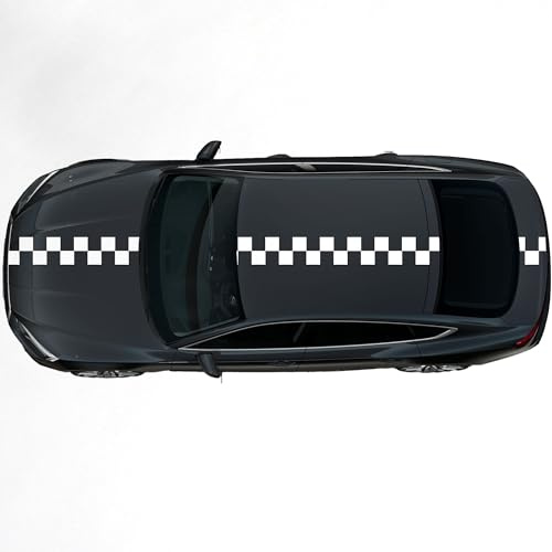 Kiwistar - Autoaufkleber Rallye Streifen - 20 x 400 cm Karo gekachelt - weiß glänzend - selbstklebend - Viperstreifen für Auto, Motorhaube, Karosserie - Tuning Aufkleber Racing Deko