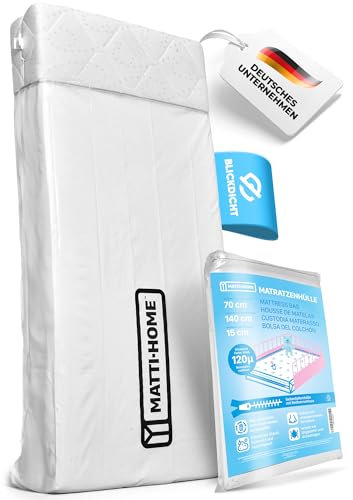 Matti-Home Matratzenhülle mit Reißverschluss – 7 Größen, blickdichte Folie weiß, extra reißfest 120µ, Schutz für Matratze bei Transport, Umzug, Aufbewahrung (70 x 140 x 15cm)