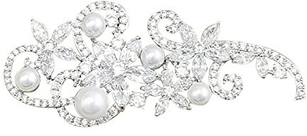 QUKE Damen Modeschmuck Weiß Strass Zirkonia Kristall Süßwasserperlen Hochzeit Braut Kleid Brosche