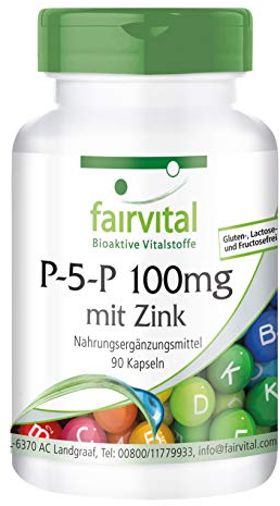 Fairvital | Pyridoxal-5-Phosphat 100mg - 90 Kapseln - aktives Vitamin B6 P-5-P mit Zink - HOCHDOSIERT & VEGAN