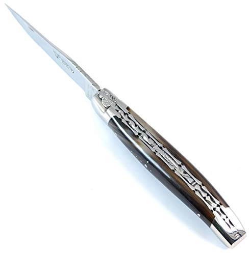 LAGUIOLE en Aubrac Taschenmesser Hornspitze dunkel Doppelplatinen 12C27 Stahl