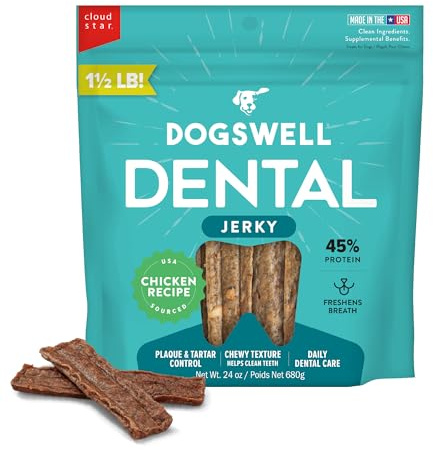 Dogswell Dental Jerky Dog Treats, Chicken, 24 oz. Bag