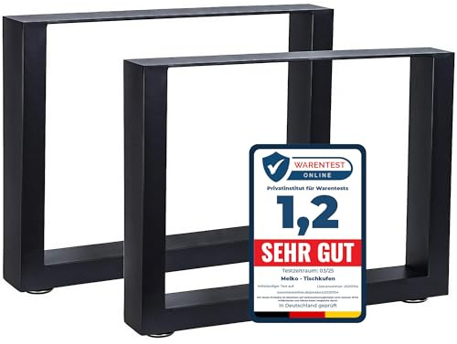 Melko Tischbeine Tischkufen 2er Set 64x40 cm bis 400 kg Stahl Schwarz | Vierkantprofil 8x4 cm, pulverbeschichtet, inkl. Bodenschoner und Befestigungsschrauben, für Esstisch, Couchtisch und Sitzbank