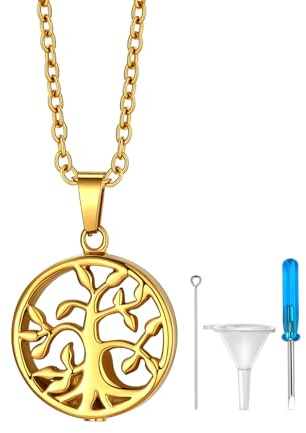 Richsteel - Collier Urne Funéraire pour les Humains et les Animaux de Compagnie Memorial - Pendentif Cendres Arbre de Vie/Sablier/Larme Goutte en Acier Inoxydable avec Collier Fin (BoÎte Cadeau)