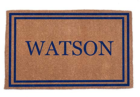 COCO MATS 'N MORE Hand Woven Blue Double Bordered Personalized Coco Doormat 38 x 60
