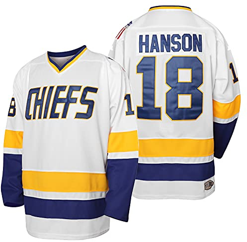 Herren Hanson Brother 16 Jack 17 Steve 18 Jeff Charlestown Chiefs Movie Hockey Trikots - Weiß - Klein