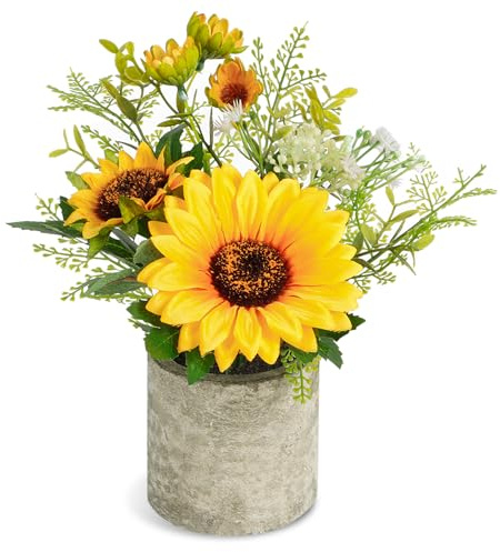 COCOBOO Künstliche Sonnenblumentopf, Sonnenblumen-Dekor, gelbe Kunstblume in Töpfen, für Zuhause, Badezimmer, Küche