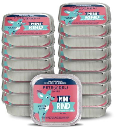 Pets Deli Mini Nassfutter für Hunde mit Rind, 16x100g | Hoher Anteil an Rind & Kalb, mit Buchweizen für gesundes Fell & Krallen, getreidefrei, ohne Zucker, Premium Qualität