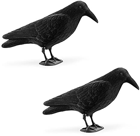 Navaris Espanta pajaros Exterior - Cuervo de plastico ahuyentador de pajaros - Set 2X Cuervo espantapajaros para Colgar o apoyar - Ahuyentador Palomas