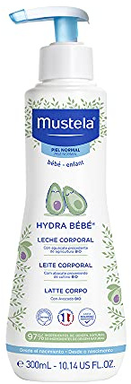 Mustela Hydra Bébé Avokado Perseose BIO och E-vitamin, babykropp, barn, hela familjen - återfuktar och håller huden mjuk, 97% ingredienser av naturligt ursprung (300 ml)
