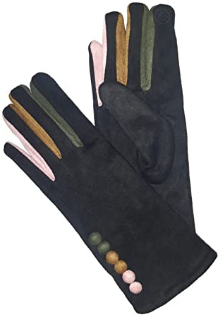 Vera Tucci Guanti da donna Margot in finta pelle scamosciata con funzione touch screen, dita multicolori G05, Nero , L