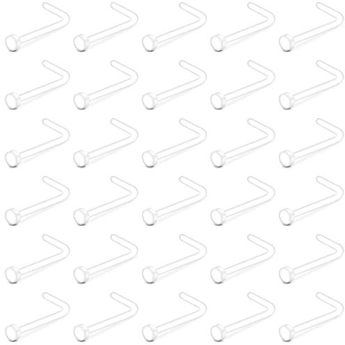 Crdifu 30 Stück transparente Nasenstecker 20 g flache Oberseite unsichtbare Schraube L-förmige Nasenpiercing für Arbeit und Schule, Kunststoff,