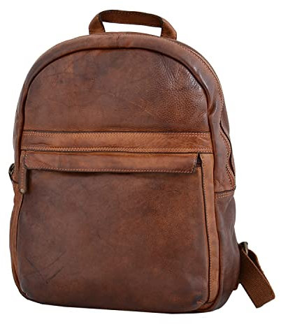Marta Ponti MP Backpack Laptop Notebook 13 inch Genuine Leather Durable Resistant Travel Oslo (Cognac)