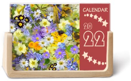 Yellow Blue Flowers Shrubs 2022 Desk Calendar Planner 12 Month