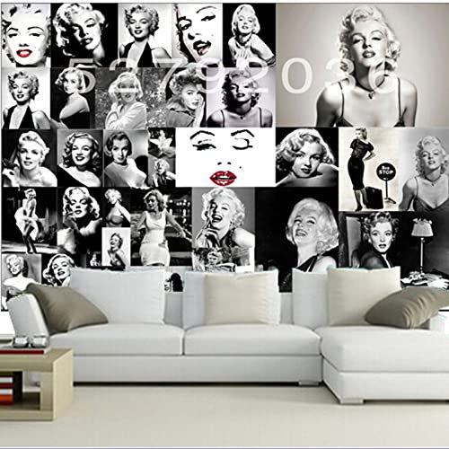 ZHEN WALLPAPER Custom 3D Murals, Monroe Marilyn Photo Background Wall Mural, Black and White, Vinyl, Retro, Realistic, Removable Wall Decal, 200cm x 140cm (78.7 x 55.1 inch)