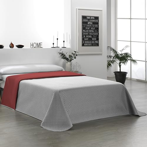 Martina Home Wendbare Tagesdecke, Rot, Grau, Bett 135