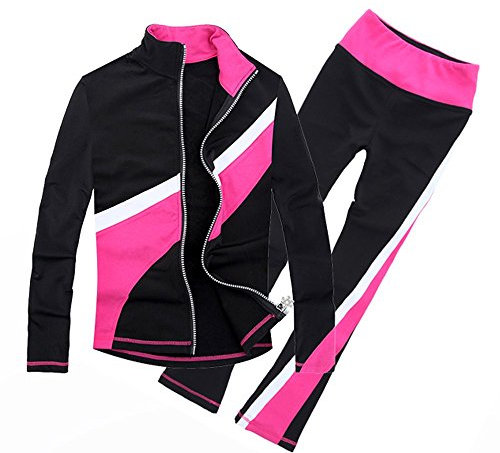 LIUHUO Eiskunstlauf-Hose, Jacke, Mädchen, Rosa, Schwarz, Fleece-Leggings, dehnbare Hose, Trainings-Outfits