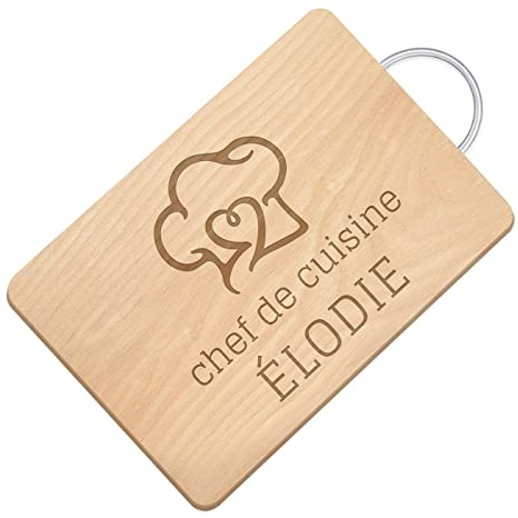 Maverton Planche à découper personnalisée pour elle | Plateau en bois avec manche en métal pour femme, maman, Planche avec gravure pour anniversaire, decoration cusine, Toque