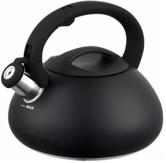 Luckyberg Moderne Wasserkessel Induktion Pfeifkessel aus Edelstahl, Teekessel für alle Kochplatten, Flötenkessel, Wasserkocher für Tee Kaffee, ca 3L, (schwarz matt)