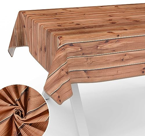 Stoff Tischdecke Tischwäsche Textil Tischtuch Baumwolle Polyester Gewebe abwaschbar pflegeleicht, in rund oval eckig Holz Braun 180x120cm mit Saum (Eingefasst)