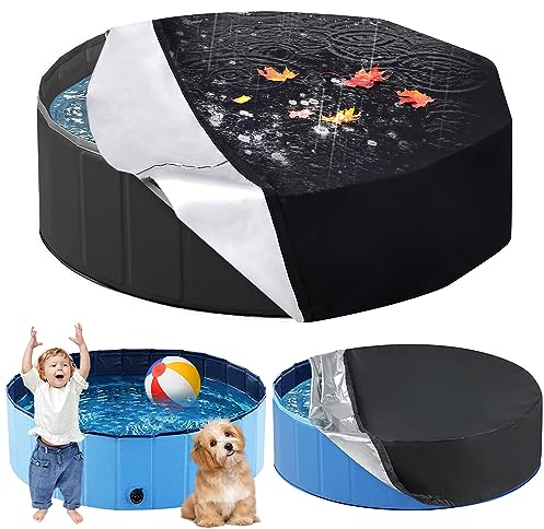 Abdeckung für Hundepool,Poolabdeckung Rund 160 x 30cm,Faltbarer UV Beständiges,Schwimmbadabdeckung mit Kordelzug für Hundeplanschbecken und Kinderplanschbecken