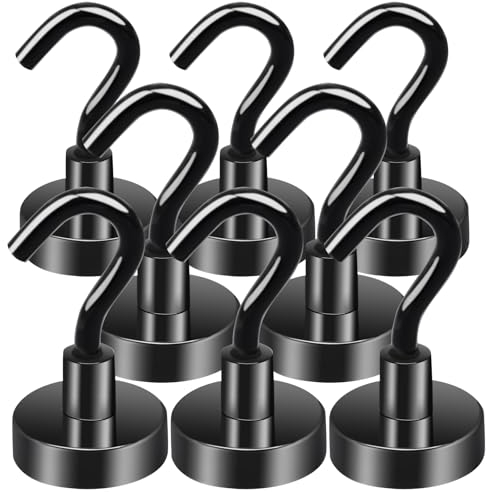 MIN CI 8pcs Calamite Potenti Ganci Magnetici Extra Forti, 20mm Magneti Neodimio, Gancio Magnetico Nero Calamite Neodimio Ganci Cucina Rotondo Ganci per Campeggio, Garage, Cucina, Ufficio