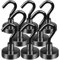 MIN CI 8pcs Black Magnetic Hooks - Heavy Duty 35lbs, Neodymium Strong Magnets with Hooks, for Cruise Cabins, Fridge, Kitchen, Workplace