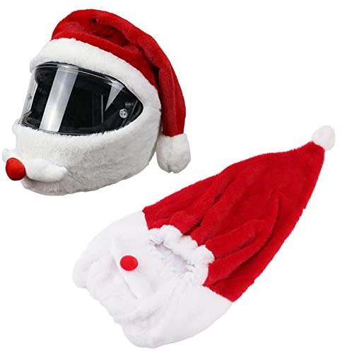 Plcnn Weihnachts-Santa-Motorrad-Helm-Abdeckung, Integralhelm-Abdeckung, Motorrad-Helm-Mütze, Motorrad, Lustiger Unfall, Lustiger Verrückter Fall, Weihnachtsmann-Weihnachtsmütze, Dekorationszubehör